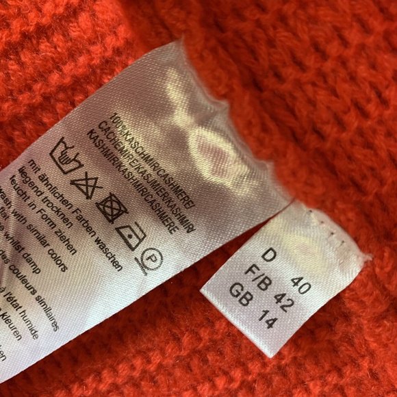 Laura Biagiotti Donna Pure Cashmere Cardigan Size UK 14 Orange Pockets Long - Picture 11 of 12